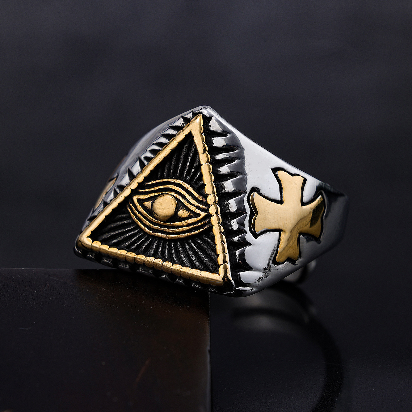 Triangle Eye All Seeing Titanium Ring